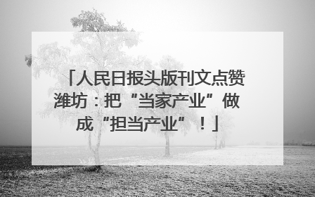 人民日报头版刊文点赞潍坊：把“当家产业”做成“担当产业”！